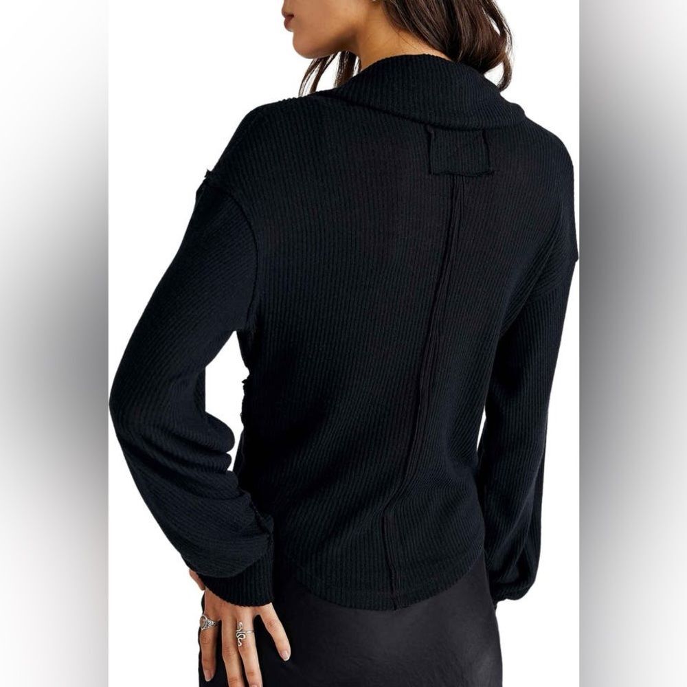 We the Free By Free People Women’s Size XS Hold Me Close‎ Rib Wrap Top Black - Picture 2 of 8